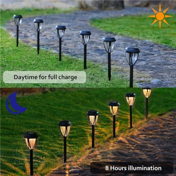 12 Pack Outdoor Solar Pathway Lights, Solar Powered Garden Decorative Lights - Picture 2 of 7